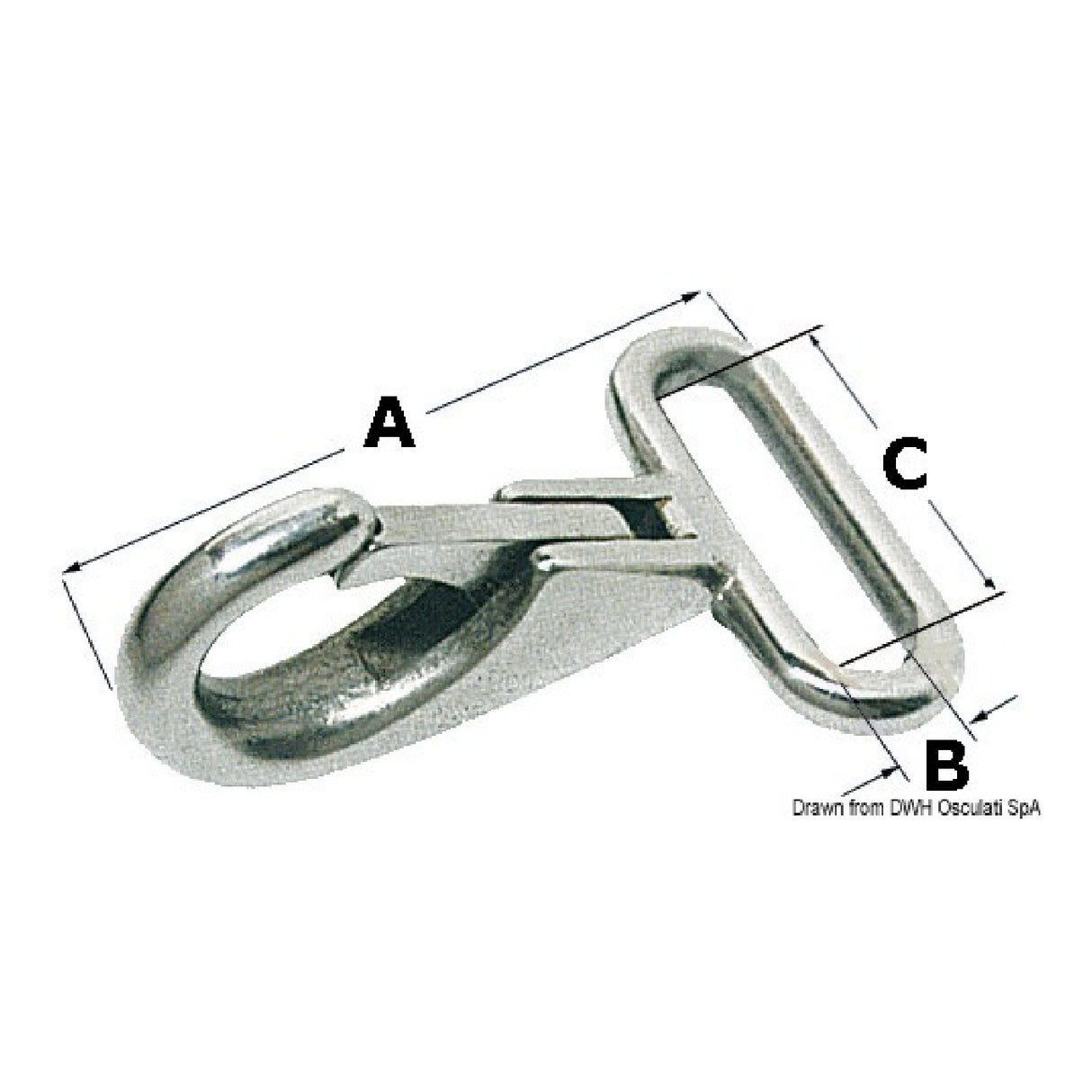 Osculati Stainless steel snap hook with flat eye for webbing 09.250.00 - 1 pack of 10 pieces 09.250.00