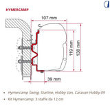 Fiamma Kit montaggio tendalino F45 per Hymercamp – 3 staffe da 12 cm