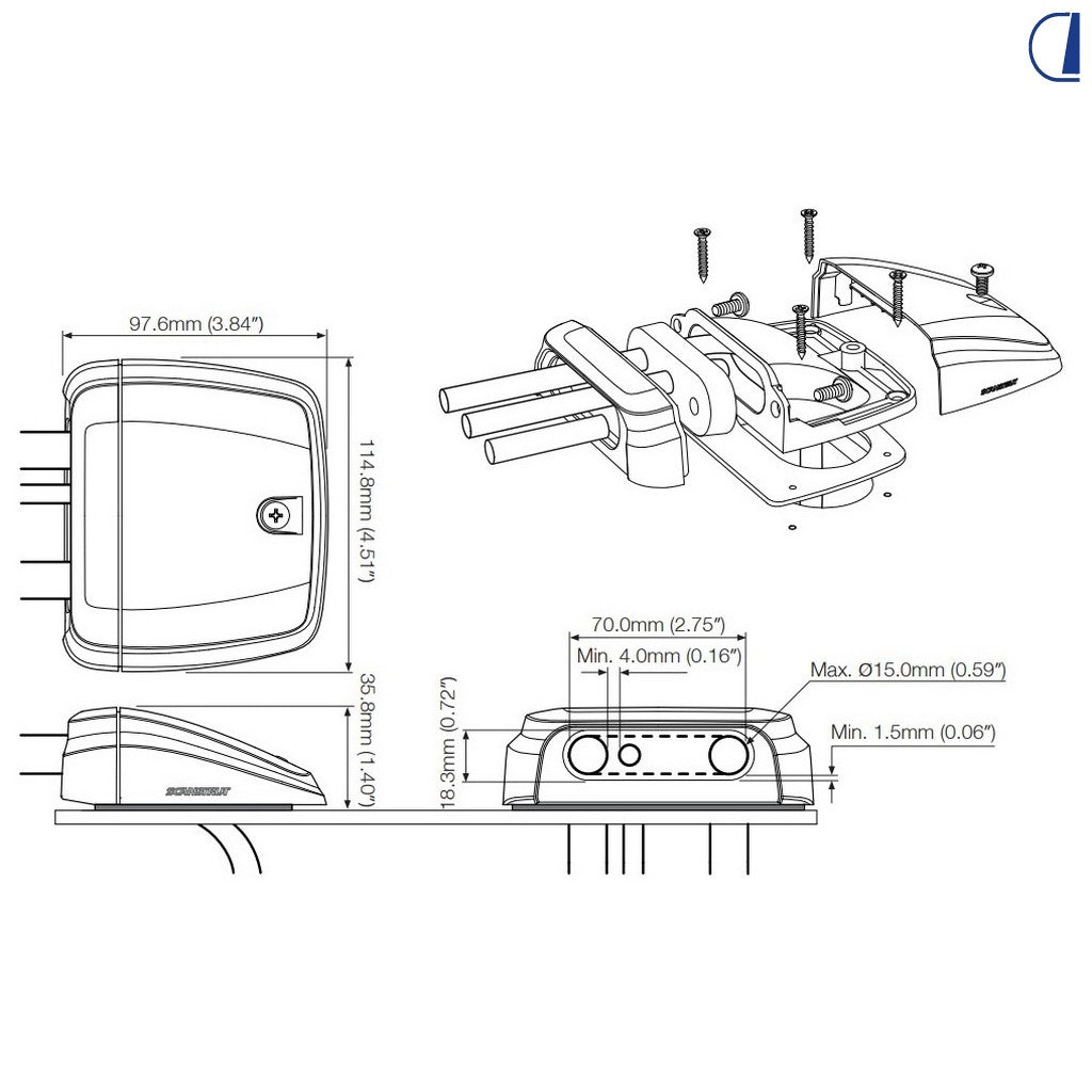 Di-Tec Passacavo multiplo nero profilo ribassato per tetto furgone IPX68