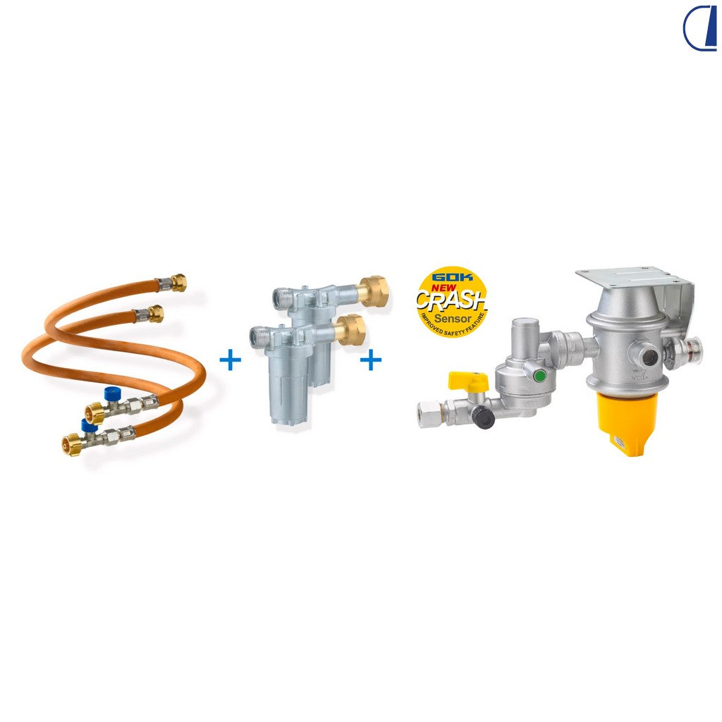 GOK Caramatic Drive Two regolatore gas doppia bombola orizzontale tubi 450 mm