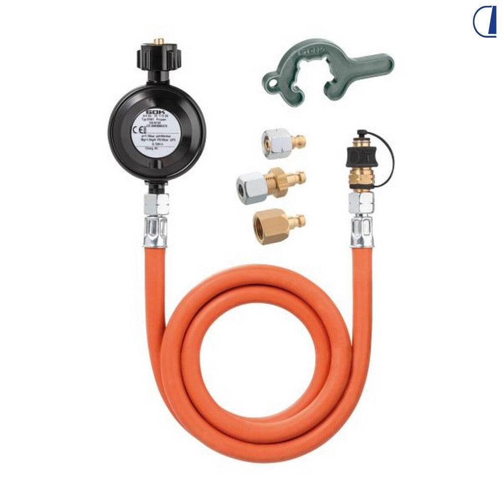 GOK Set regolatore gas BBQ 30 mbar con tubo flessibile e raccordi a innesto