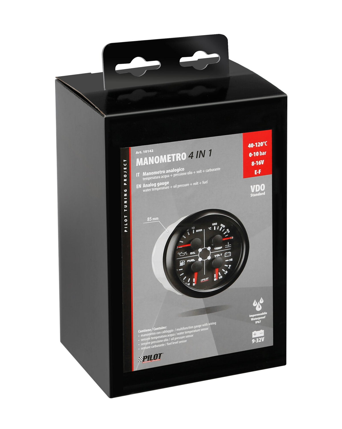 Pilot Black Analogue Gauge Series, Manometro 4 in 1 -  3 3/8 (85 mm)