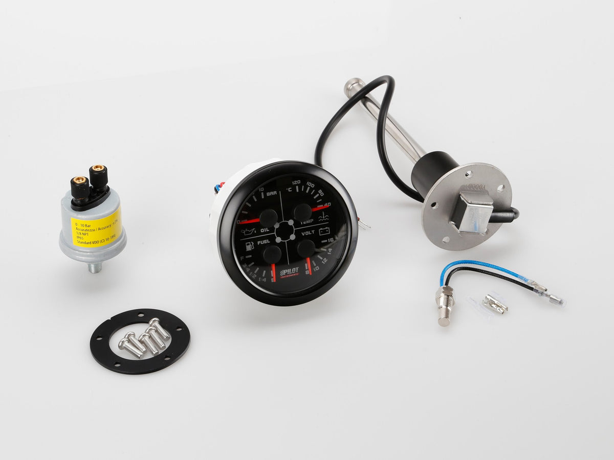 Pilot Black Analogue Gauge Series, Manometro 4 in 1 -  3 3/8 (85 mm)