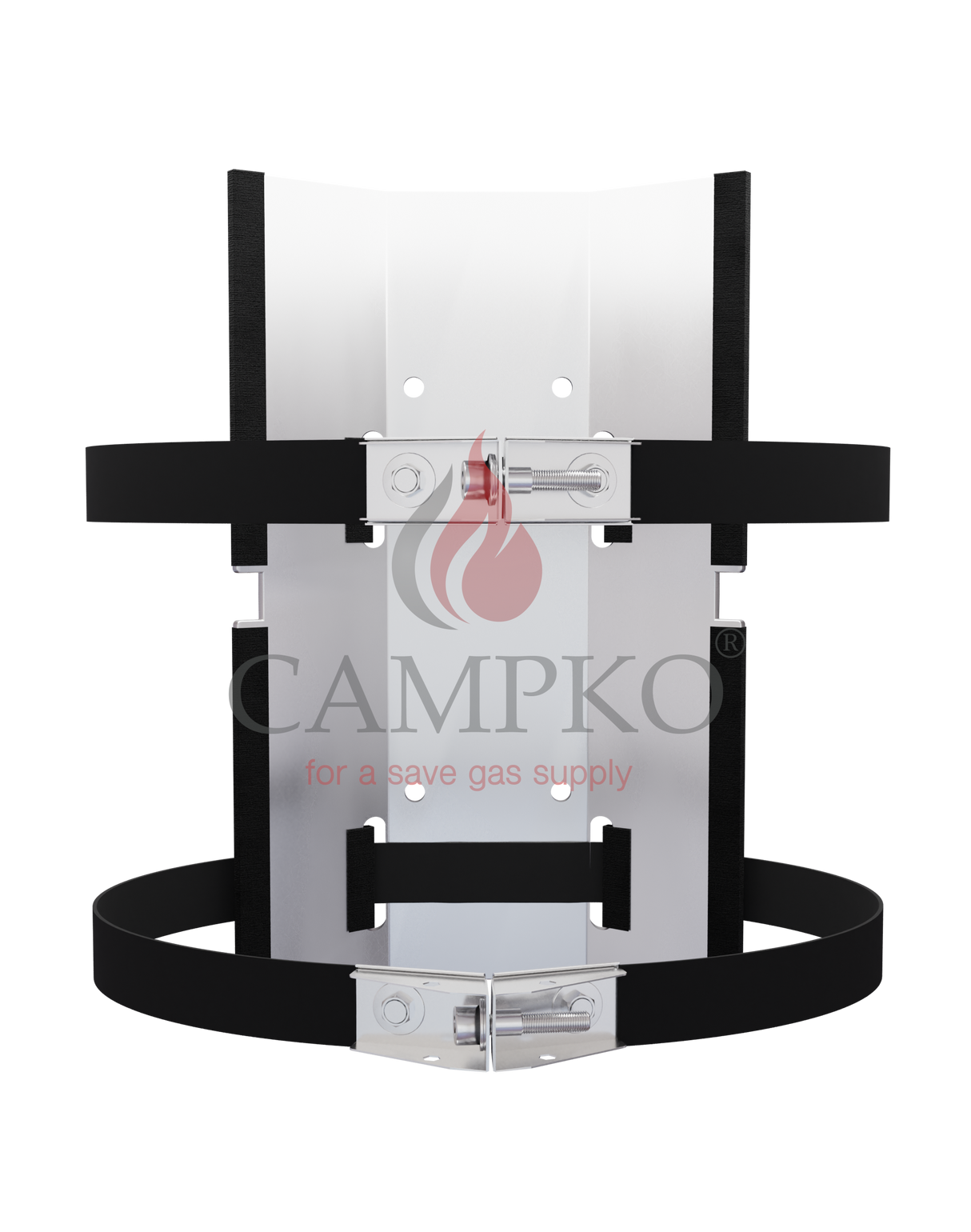Soporte de pared CAMPKO para bombona de gas 300 + 2 correas de acero inoxidable con tensor de pasador