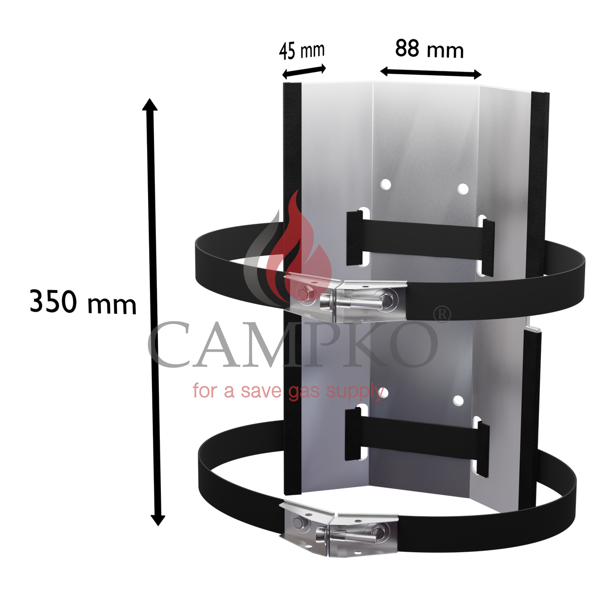 Soporte de pared CAMPKO para bombona de gas 300 + 2 correas de acero inoxidable con tensor de pasador