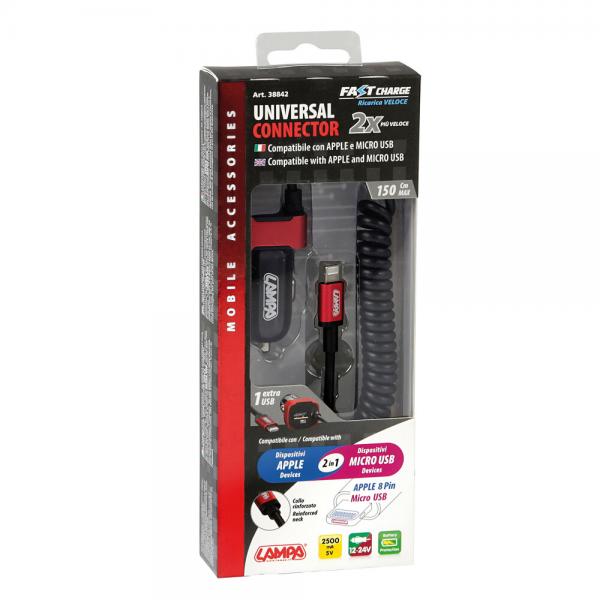 Apple 8-Pin-/Micro-USB-Ladegerät mit 1 USB-Schnellladeanschluss (2500 mA, 12/24 V) 