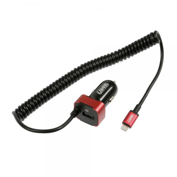 Cargador Apple de 8 pines/micro USB con 1 USB de carga rápida de 2500 mA, 12/24 V, 38842 