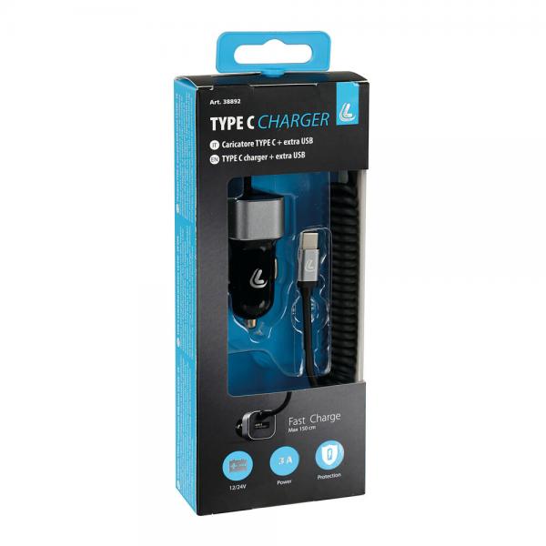 Lámpara con cargador USB tipo C y 1 puerto USB - Carga rápida - 3000 mA - 12/24 V 38892 