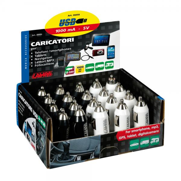 Lámpara de visualización 20 uds - 1 puerto USB Cargador - 1000 mA - 12/24V 38950 
