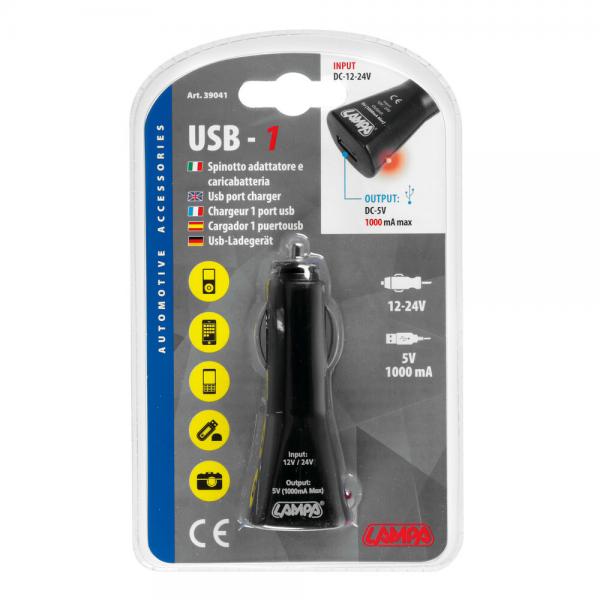 Lampenladegerät mit 1 USB-Anschluss – 1000 mA – 12/24 V 9041 39041