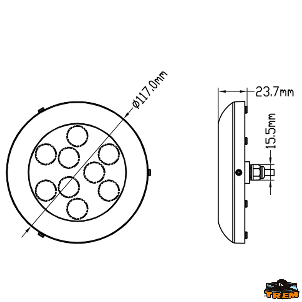 Trem Luce subacquea LED tonda diametro 119 mm 18 W per plancetta e carena