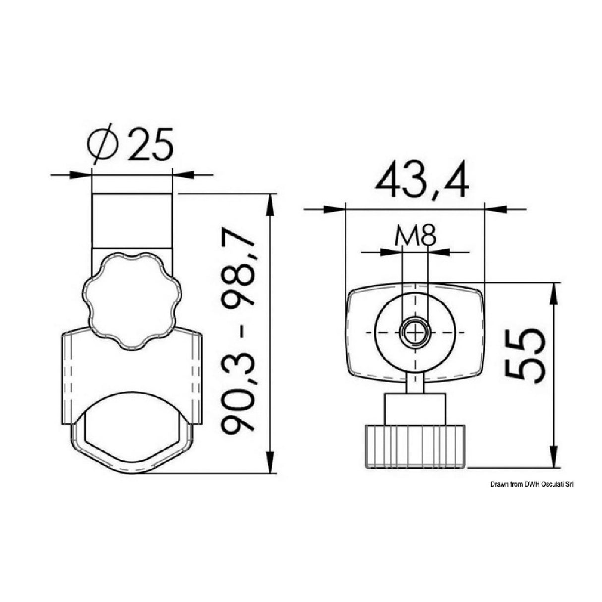 Osculati Base per pulpito 22/25 mm Faro di profondita Night Eye 13.239.80