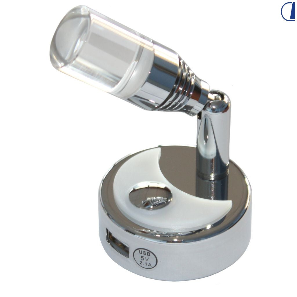 Faretto orientabile per camper testa acrilica trasparente con connettori Faston 6,3 mm