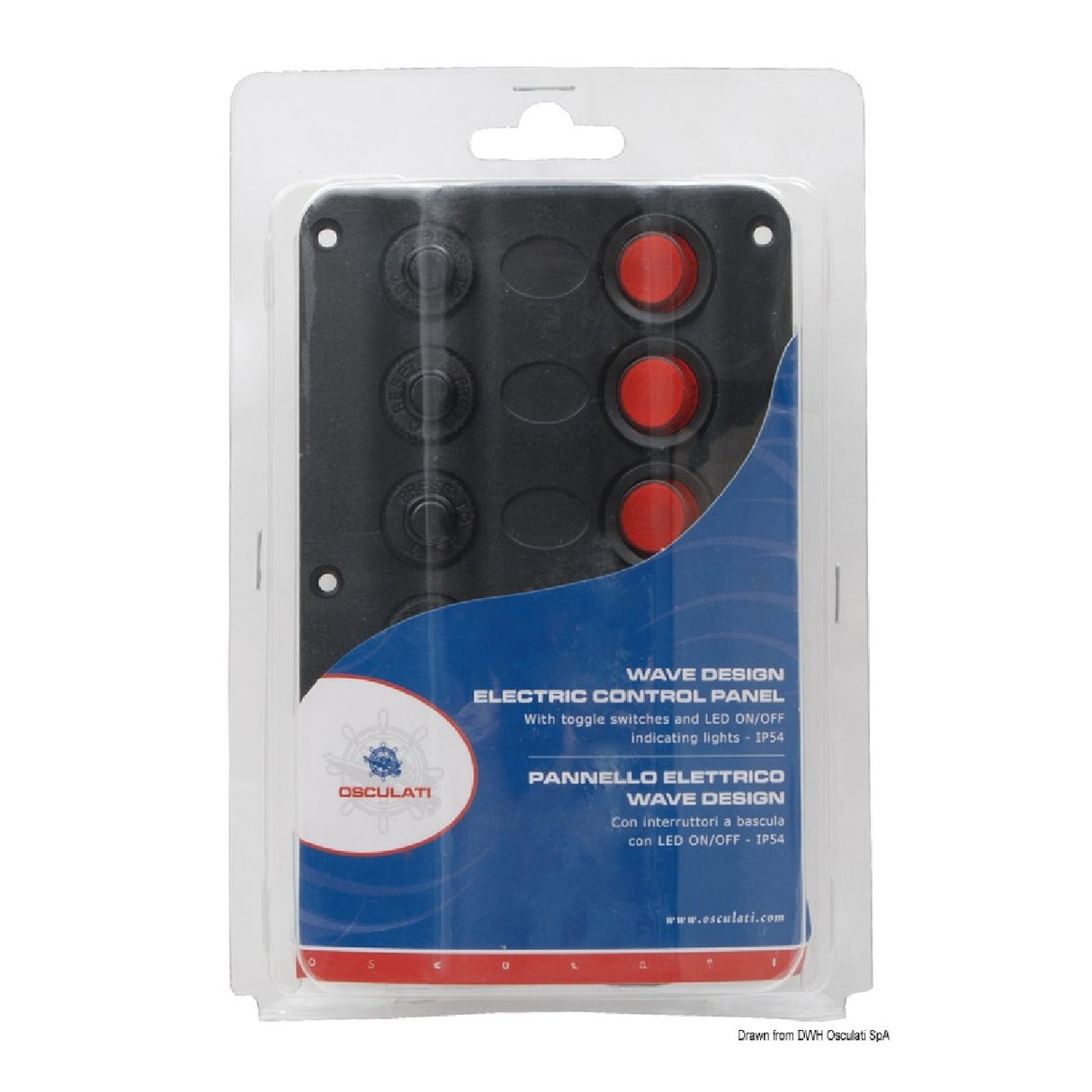 Osculati Pannello elettrico Wave Design con interruttori a bascula con LED 14.104.01