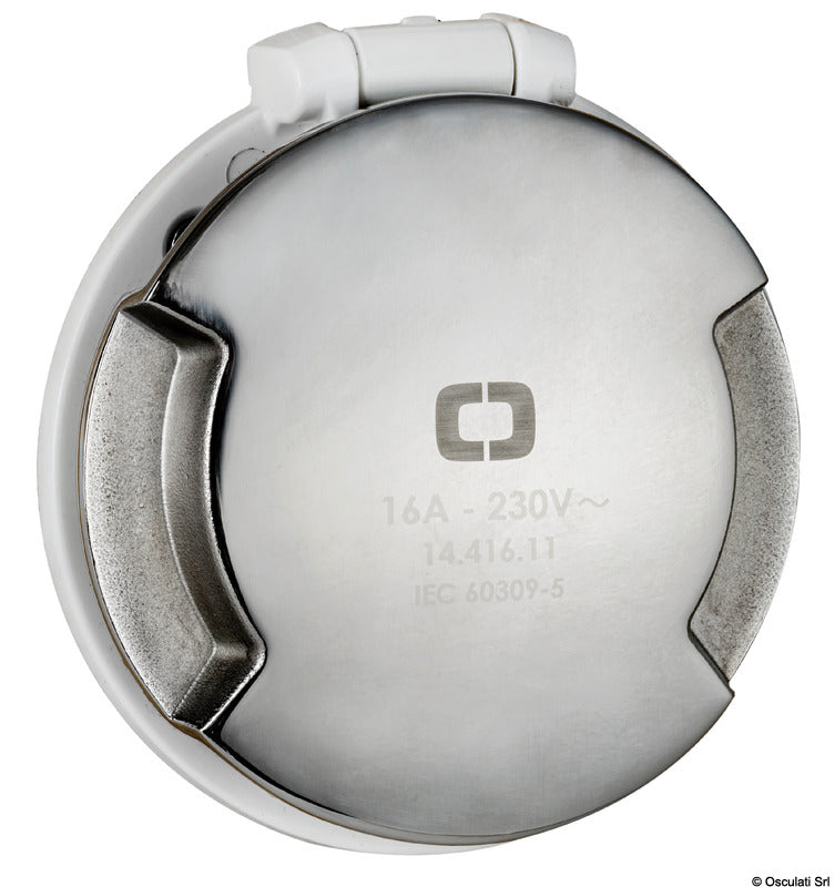 Toma eléctrica Osculati Cruiser 32 A blanca con tapa de acero inoxidable 14.432.11