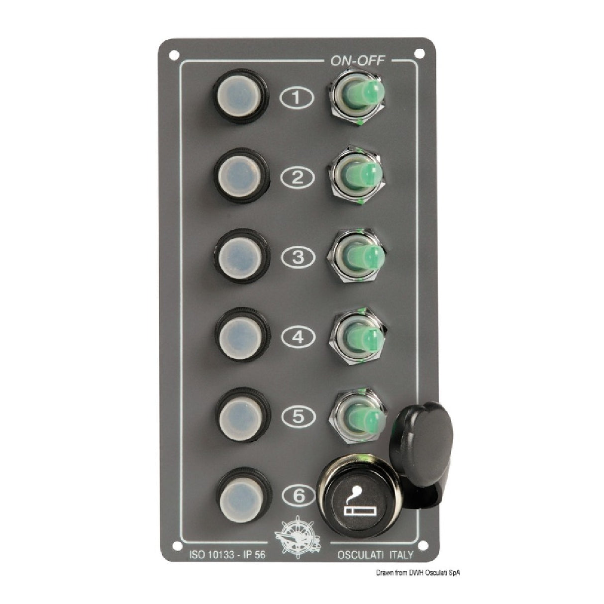 Osculati Elite Panel with 5 switches and cigarette lighter socket 14.705.00