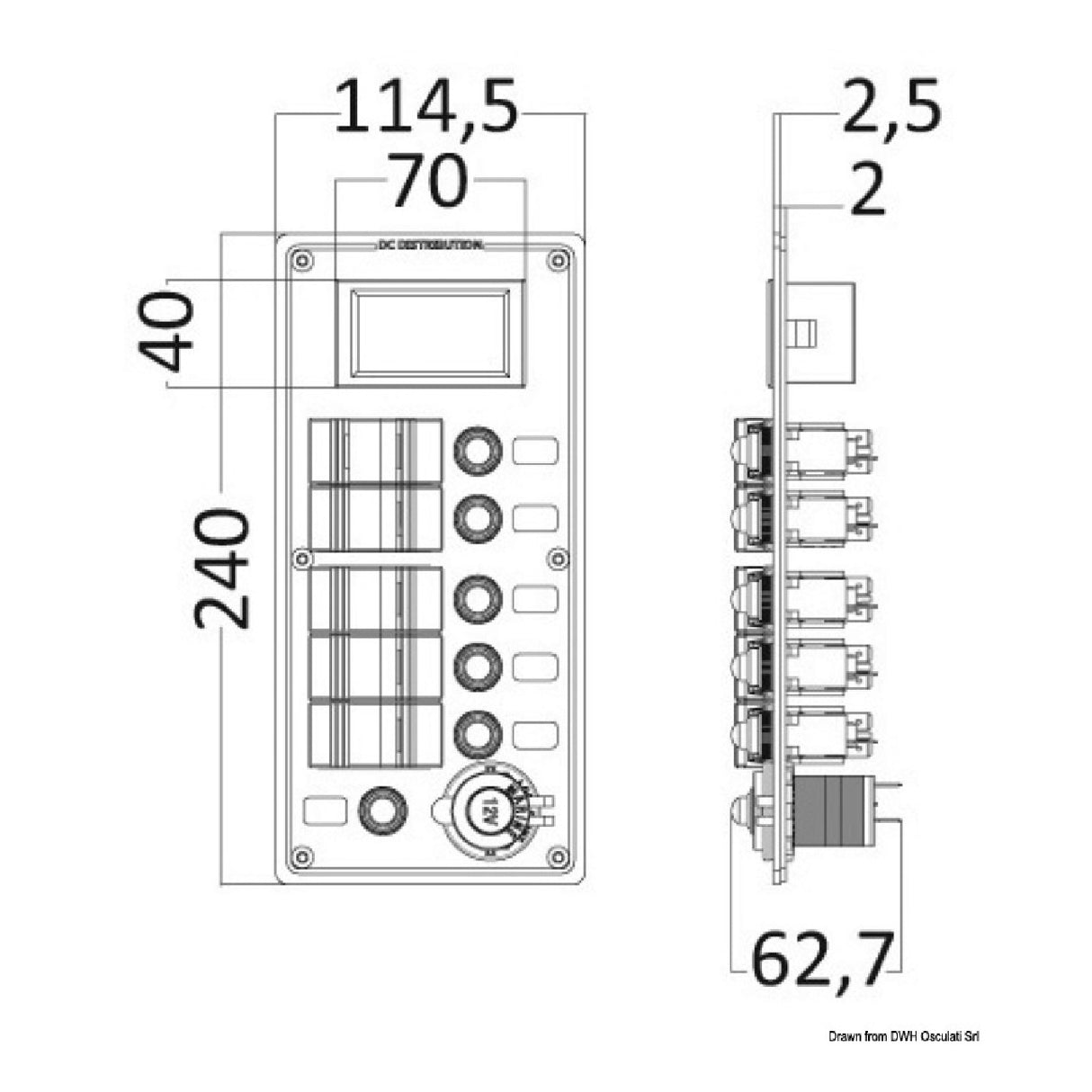 Cuadro eléctrico Osculati serie PCAL con voltímetro digital 9/32 V 14.863.05