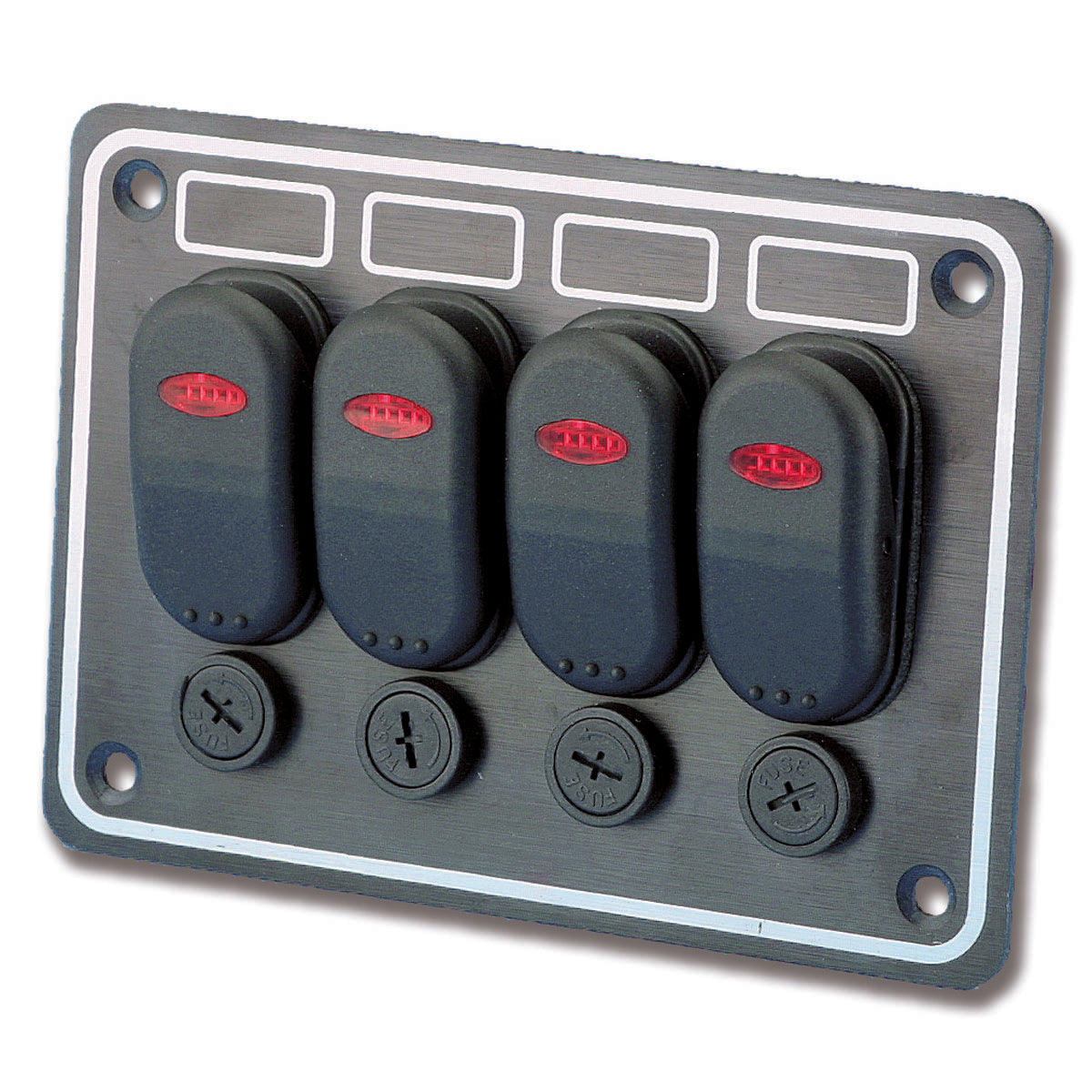 Panel de control hermético de aluminio anodizado negro Trem con luz indicadora de 4 interruptores