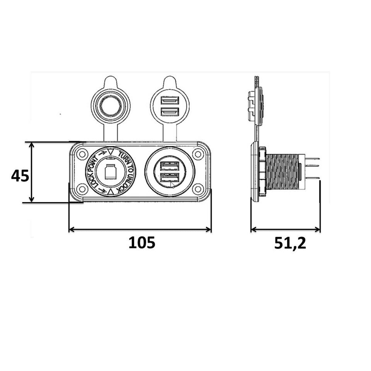 T-Power Doppel-USB-Anschluss + 1 Zigarettenanzünderbuchse