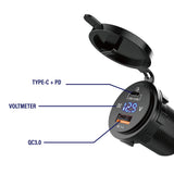 T-Power Presa USB 3.0 e PD/Type C con voltmetro digitale