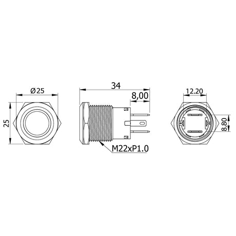 T-Power Interruttore in acciaio inox 15A