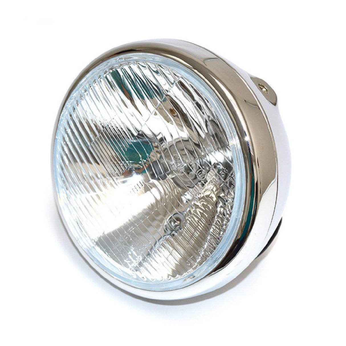 190mm chrome plated motorcycle headlight with ribbed glass, H4 bulb and position light