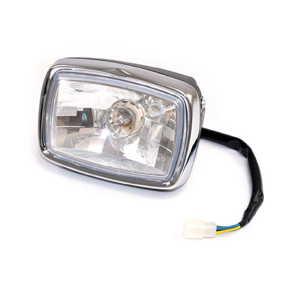 Rechteckiges Frontscheinwerferglas mit schwarzer Kappe und Chromring 156726