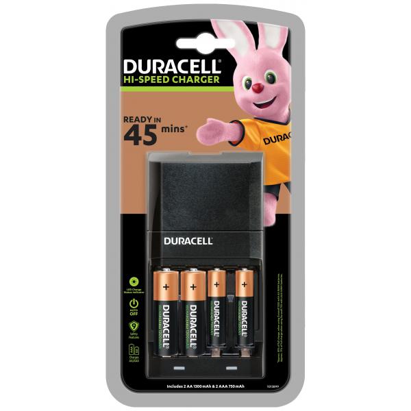 Duracell Hi-Speed Advance Charger con 4 batterie ricaricabili (2 AA + 2 AAA)