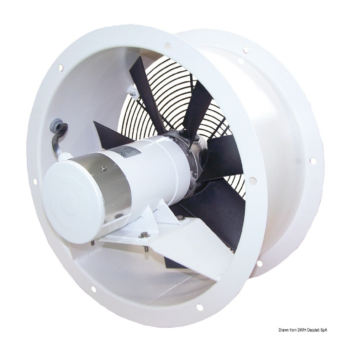 Ventilador helicoidal electromecánico CEM con impulsor de polipropileno equilibrado dinámica y estáticamente