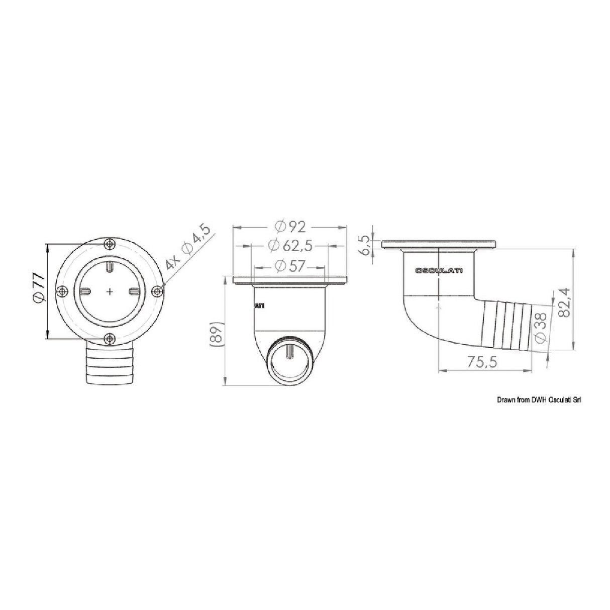 Osculati Cockpitablauf 90 mit Rückschlagventil 17.118.03