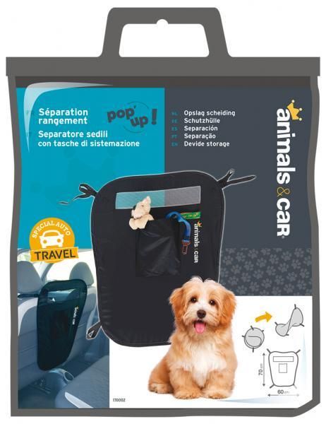 Divisor de asiento para animales y coche con bolsillo