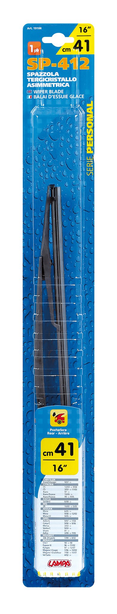 Lampa Personal, spazzola tergicristallo SP412 41 cm (16") posteriore 1 pz 19106