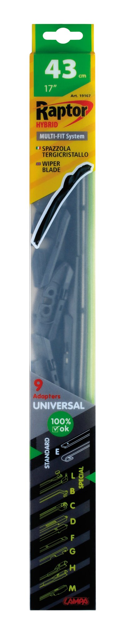 Lampa Raptor Hybrid, spazzola tergicristallo - 43 cm (17") - 1 pz 19167