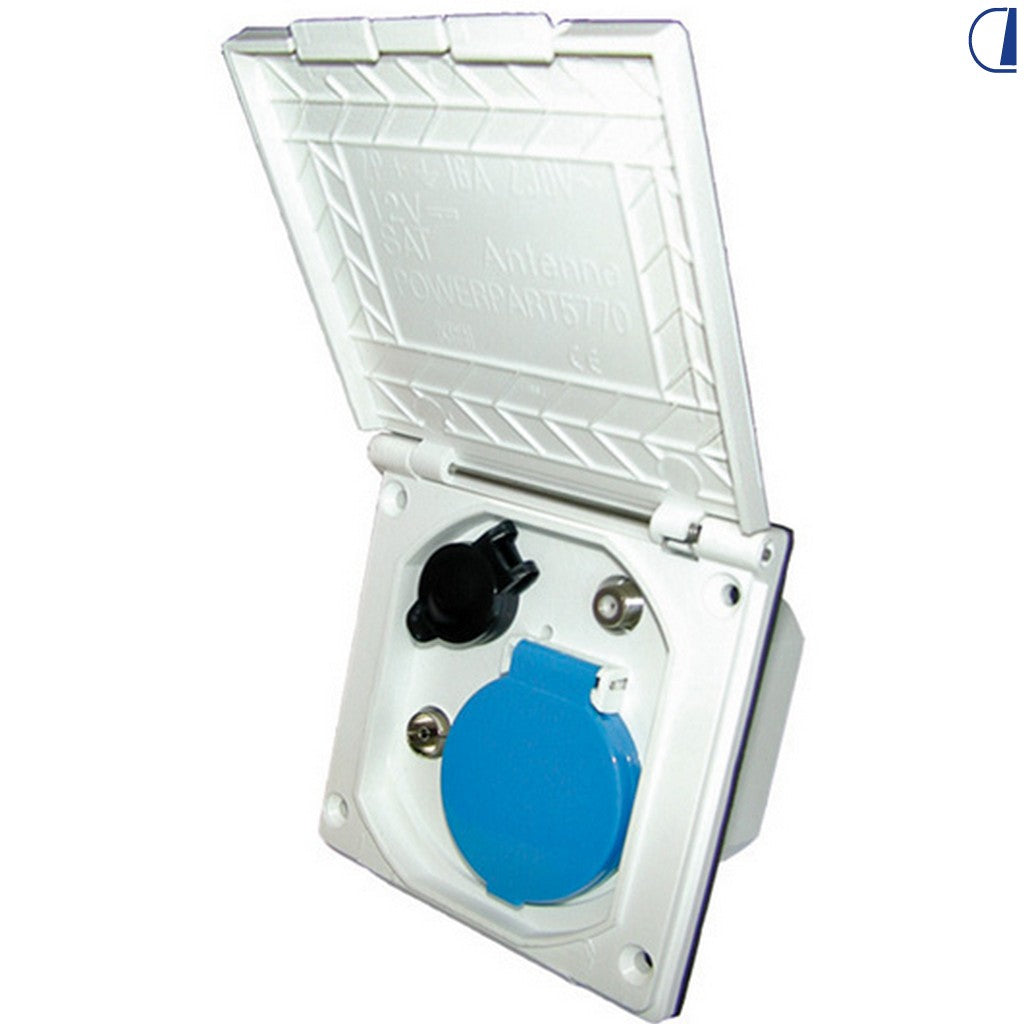Di-Tec Presa combinata Standard Line ESB-3 230V/12V/antenna/sat bianca 100x100 mm