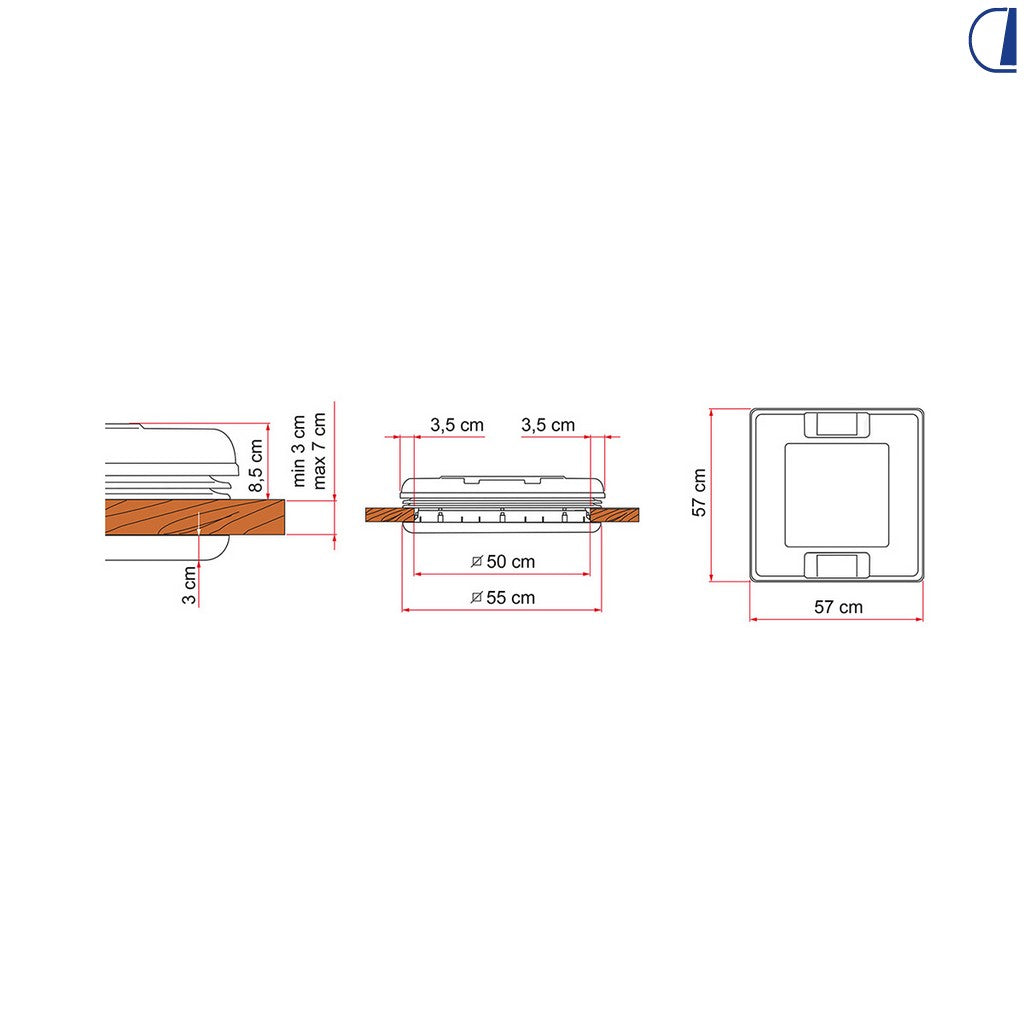 Fiamma Cupola tetto Vent 50 per camper, bianca, 57x57 cm
