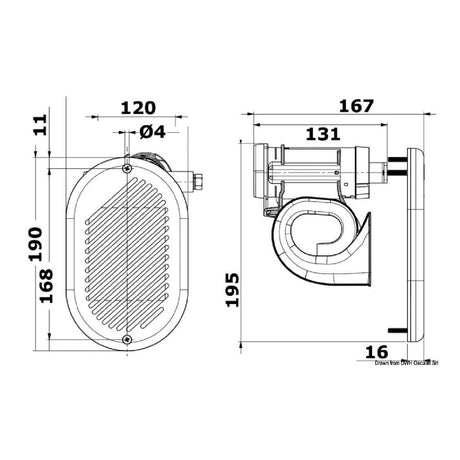 Marco HURRICANE elektropneumatisches Horn mit im Horn und in der Maske integriertem Kompressor.