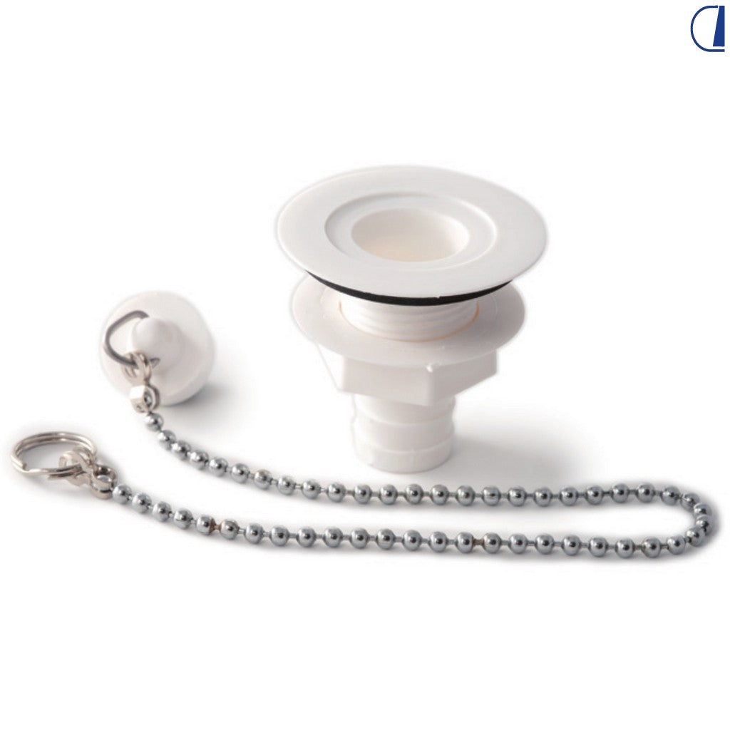 Di-Tec Piletta dritta per lavello camper Ø 19 mm bianca con ghiera e tappo