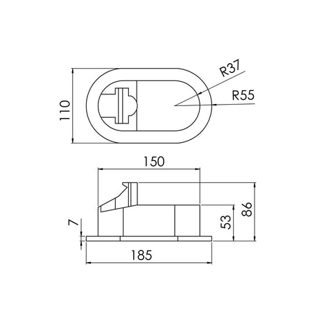 Aqua Contenitore doccia ovale mm 150x75 mm 150x75 Ral 9003