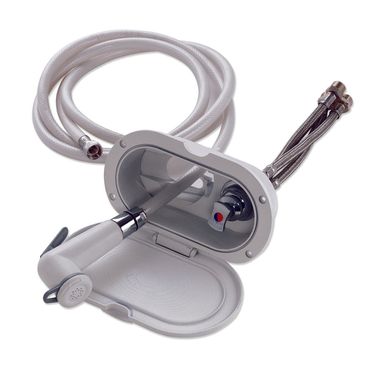 Aqua oval shower box with mixer and push-button shower