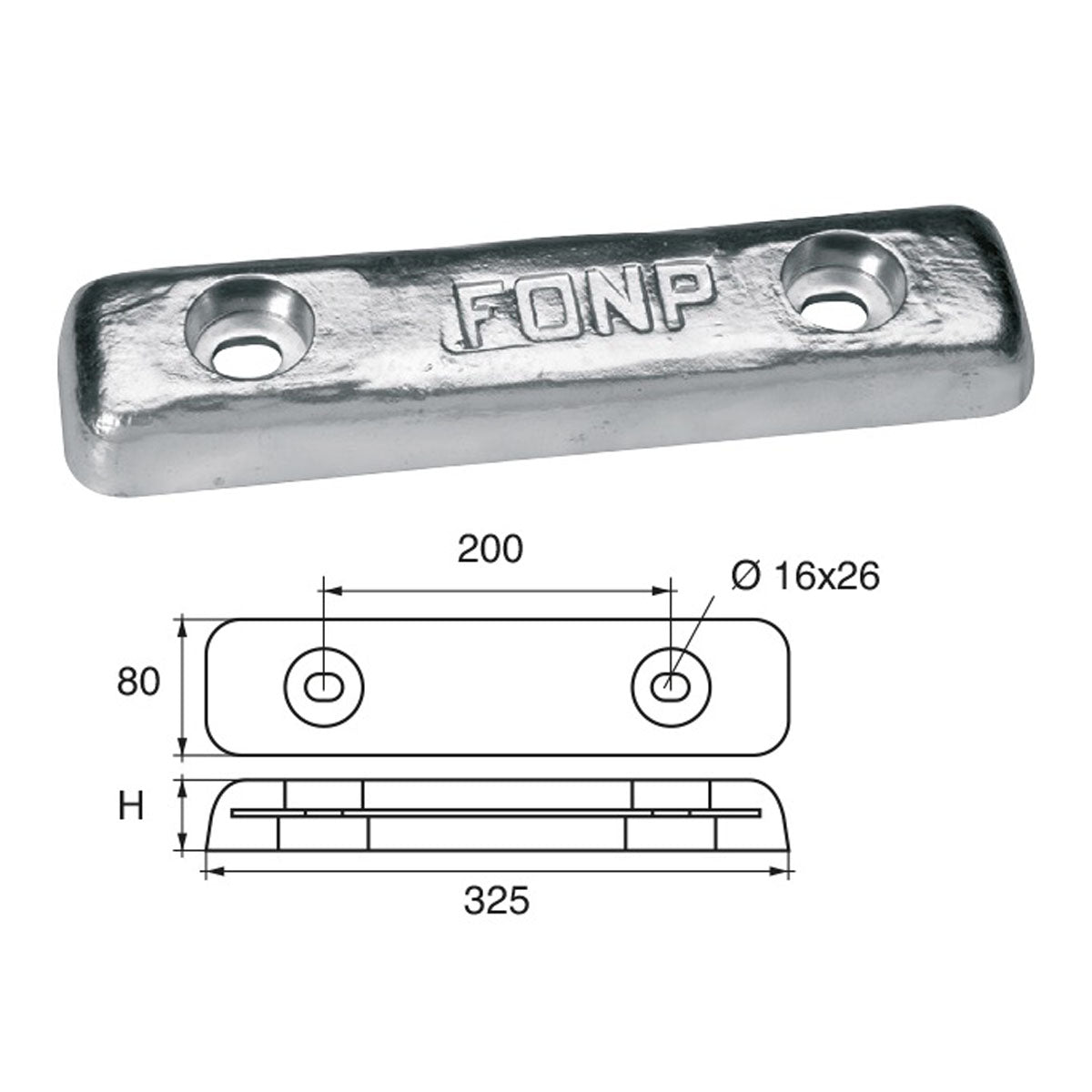 Fonp Anode for hulls and transoms, item no. POLIPODIO ZX010B