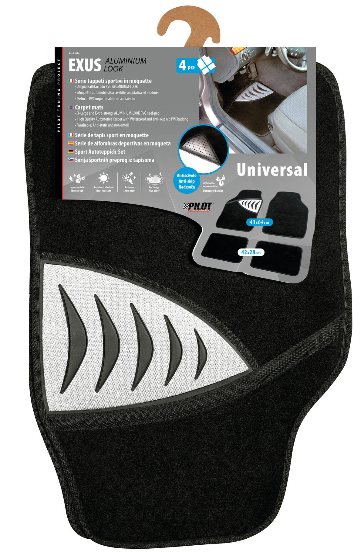 Pilot Exus, serie tappeti universali in moquette 4 pezzi