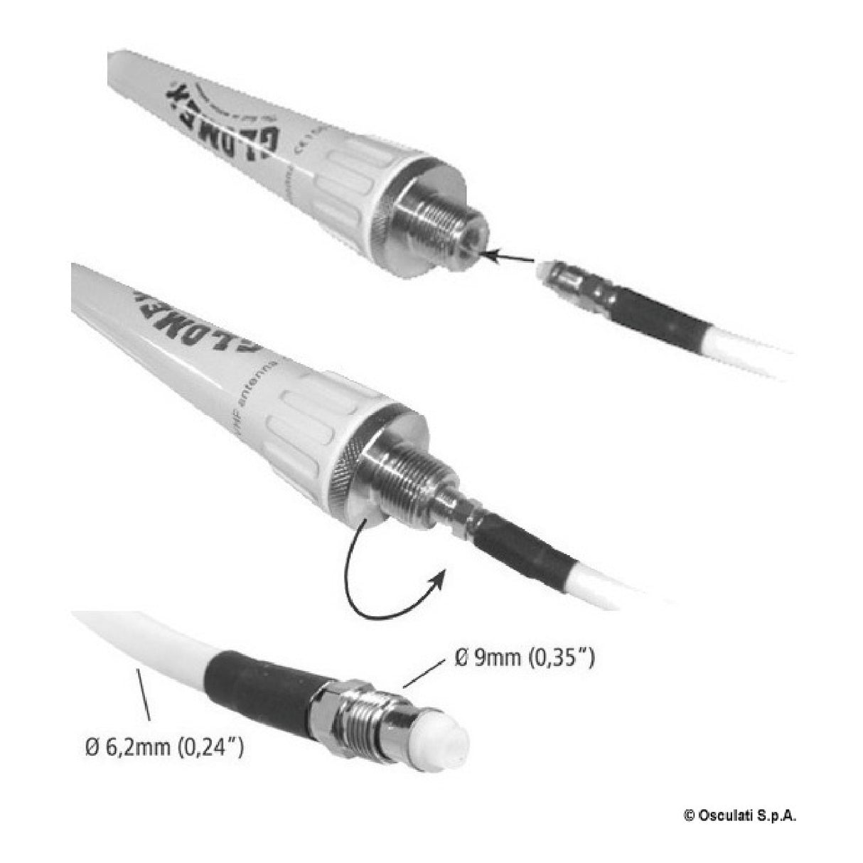 Glomex VHF-Antenne, Glomeasy-Leinen, Fiberglas-Segel-/Motoranschluss, 1,20 m
