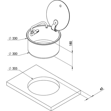 Lavello Rondo Dose mit Klapphahn und Deckel aus getöntem Sicherheitsglas, Modell LR1751