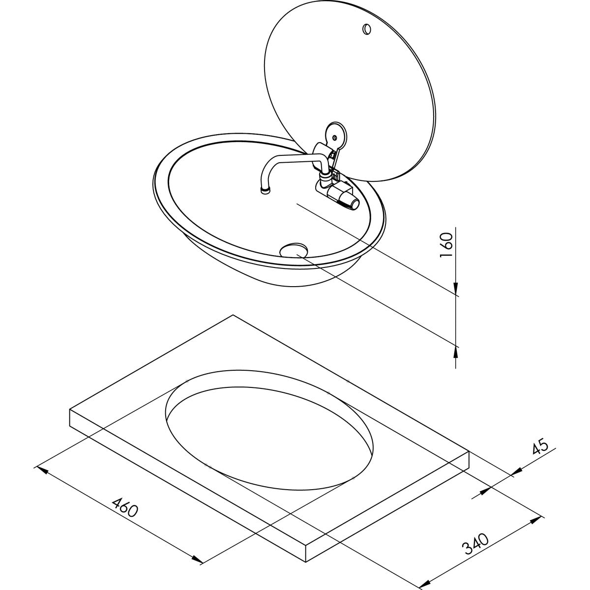 Can Lavello elittico con rubinetto abbattibile e coperchio in vetro temperato fumé modello LR1450