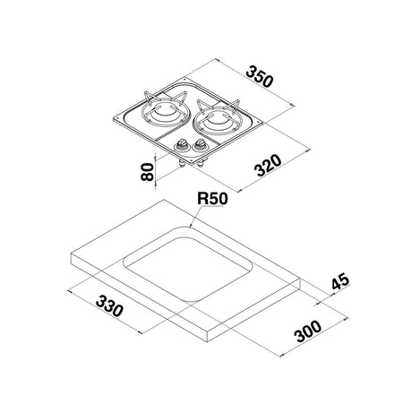 Can Built-in Hob with 2 Burners, Model PC1321