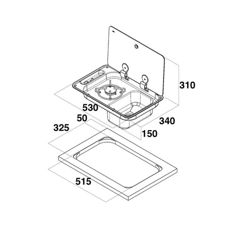 Kann 1-Flammen-Kochfeld mit vollständig geräuchertem Deckel aus gehärtetem Glas, Modell FL1323