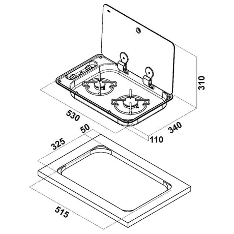 Can Built-in hob with smoked glass lid model FN1330