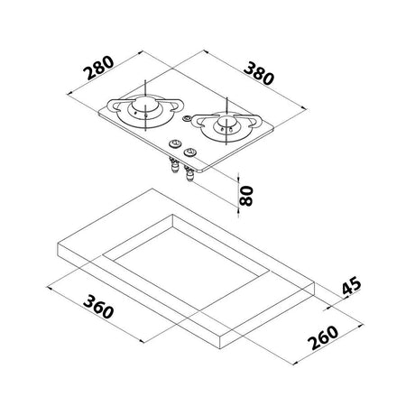 Can Built-in Glass Gas Hob Model PV1351