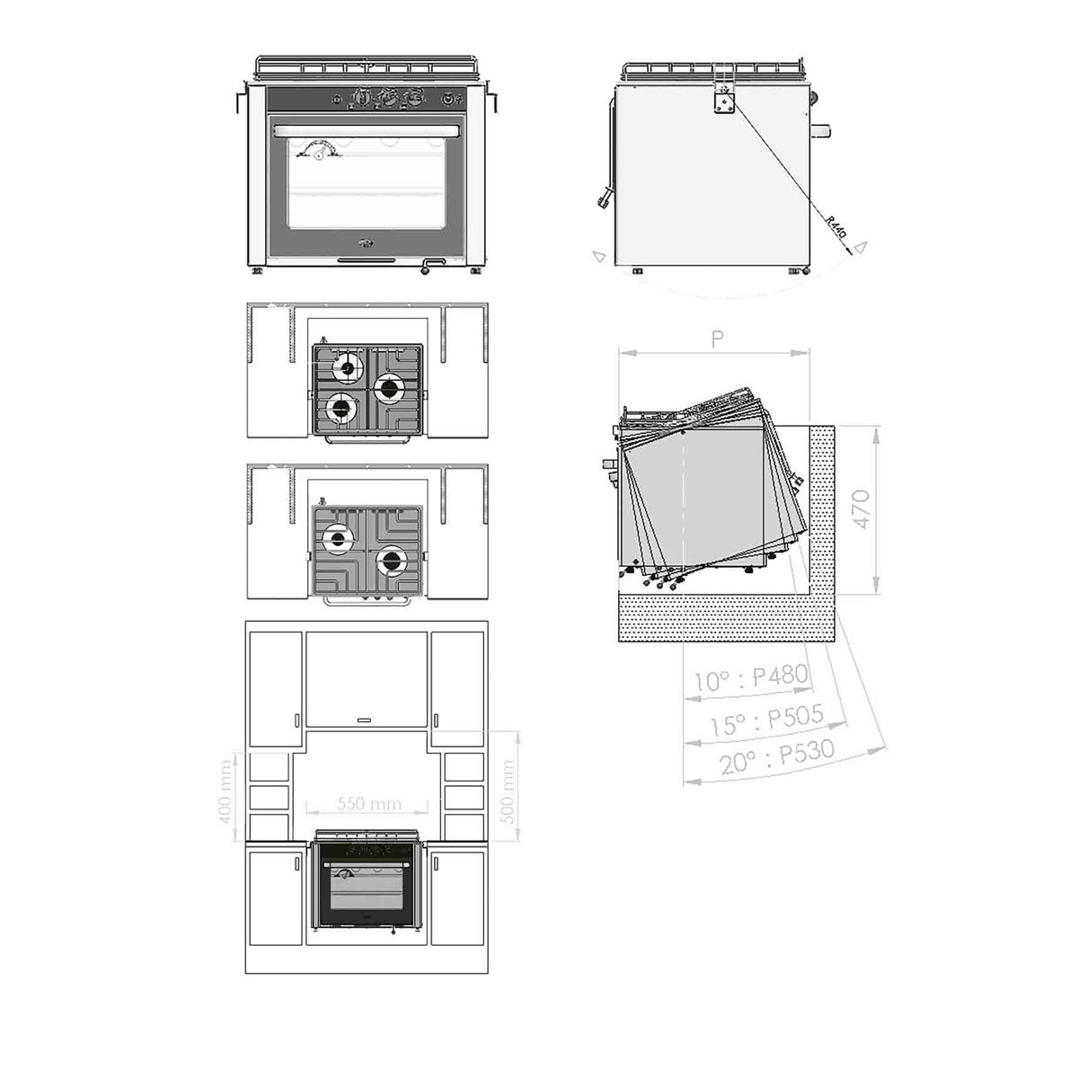 Can Cucina a gas con forno a snodo cardanico 3 fuochi CU3000