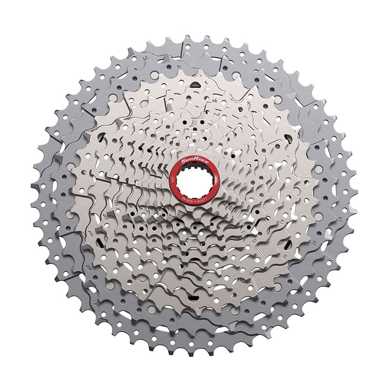 Sunrace Cassetta MTB 12V x 10/51 Denti Ghiera Rossa in Alluminio Argento